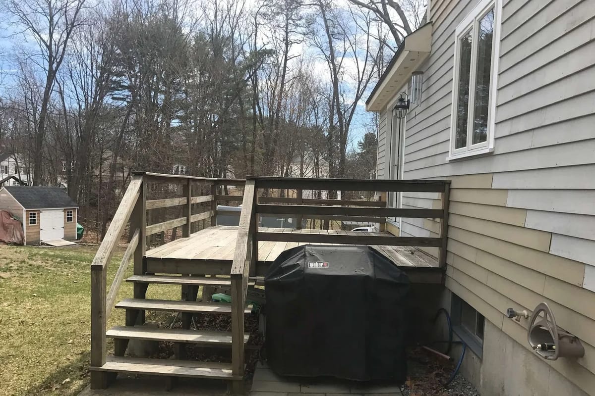Deck build: the original deck, weathered boards and tired stairs