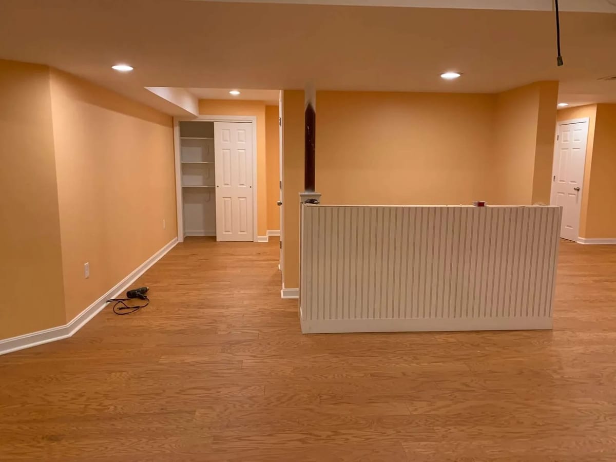 Home renovation: basement with beadboard half wall